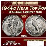 1944-d Walking Liberty Half Dollar Near Top Pop 50