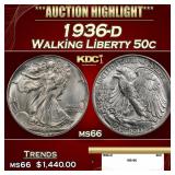 1936-d Walking Liberty Half Dollar 50c ms66 SEGS