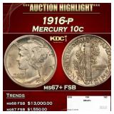 1916-p Mercury Dime 10c ms67+ FSB SEGS