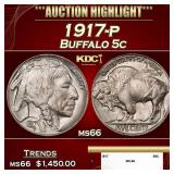 1917-p Buffalo Nickel 5c ms66 SEGS