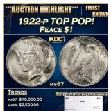 1922-p Peace Dollar TOP POP! $1 ms67 SEGS