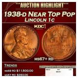 1938-d Lincoln Cent Near Top Pop 1c ms67+ rd SEGS