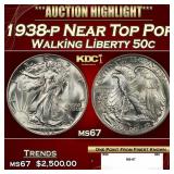 1938-p Walking Liberty Half Dollar Near Top Pop 50
