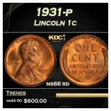 1931-p Lincoln Cent 1c Grades ms66 rd