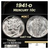 1941-d Mercury Dime 10c ms67 fsb SEGS