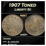 1907 Liberty Nickel Toned 5c Grades ms65+