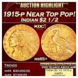 1915-p Gold Indian Quarter Eagle Near Top Pop! $2