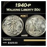 1940-p Walking Liberty Half Dollar 50c Grades ms66