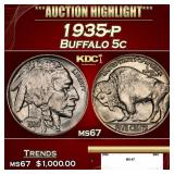 1935-p Buffalo Nickel 5c ms67 SEGS