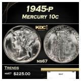 1945-p Mercury Dime 10c ms67 SEGS