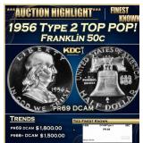 1956 Type 2 Proof Franklin Half Dollar TOP POP! 50