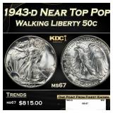 1943-d Walking Liberty Half Dollar Near Top Pop 50