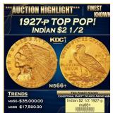 1927-p Gold Indian Quarter Eagle TOP POP! $2 1/2 m