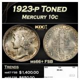 1923-p Mercury Dime Toned 10c ms66+ FSB SEGS