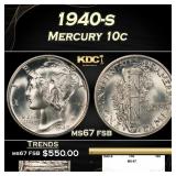 1940-s Mercury Dime 10c ms67 fsb SEGS
