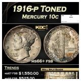 1916-p Mercury Dime Toned 10c ms66+ fsb SEGS