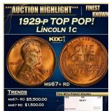 1929-p Lincoln Cent TOP POP! 1c ms67+ rd SEGS