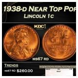 1938-d Lincoln Cent Near Top Pop 1c ms67 rd SEGS