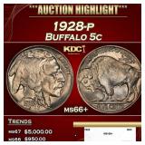 1928-p Buffalo Nickel 5c ms66+ SEGS
