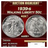 1939-s Walking Liberty Half Dollar 50c ms66+ SEGS