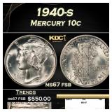 1940-s Mercury Dime 10c ms67 fsb SEGS