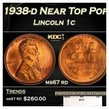 1938-d Lincoln Cent Near Top Pop 1c ms67 rd SEGS
