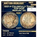 1931-p Mercury Dime Colorfully Toned TOP POP 10c m
