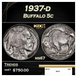 1937-d Buffalo Nickel 5c ms67 SEGS