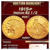 1915-p Gold Indian Quarter Eagle $2 1/2 ms64+ SEGS