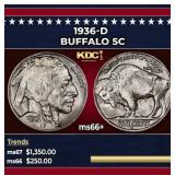 1936-d Buffalo Nickel 5c Grades ms66+