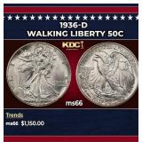 1936-d Walking Liberty Half Dollar 50c ms66 SEGS
