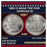 1891-o Morgan Dollar Near Top Pop $1 ms65+ SEGS