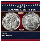 1942-p Walking Liberty Half Dollar 50c ms67 SEGS