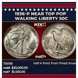 1936-p Walking Liberty Half Dollar Near Top Pop 50