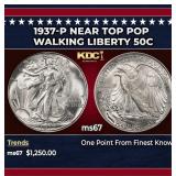 1937-p Walking Liberty Half Dollar Near Top Pop 50