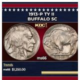 1913-p Ty II Buffalo Nickel 5c ms66 SEGS