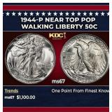 1944-p Walking Liberty Half Dollar Near Top Pop 50