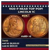 1920-p Lincoln Cent Near Top Pop! 1c ms66+ rd SEGS