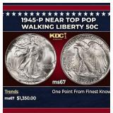 1945-p Walking Liberty Half Dollar Near Top Pop 50