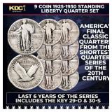 9 Coin 1925-1930 Standing Liberty Quarter 25c Set,