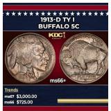 1913-d Ty I Buffalo Nickel 5c ms66+ SEGS