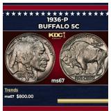 1936-p Buffalo Nickel 5c ms67 SEGS