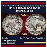 1914-p Buffalo Nickel Near Top Pop! 5c ms67 SEGS