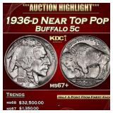 1913-d Ty I Buffalo Nickel Near Top Pop 5c ms67+ S