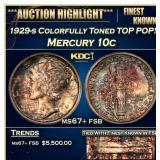 1929-s Mercury Dime Colorfully Toned TOP POP! 10c