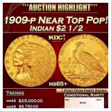 1909-p Gold Indian Quarter Eagle Near Top Pop! $2