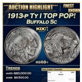 1913-p Ty I Buffalo Nickel TOP POP! 5c ms68+ SEGS
