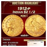 1912-p Gold Indian Quarter Eagle $2 1/2 ms64+ SEGS