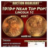 1919-p Lincoln Cent Near Top Pop! 1c ms68 rd SEGS