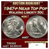 1947-p Walking Liberty Half Dollar Near Top Pop 50
